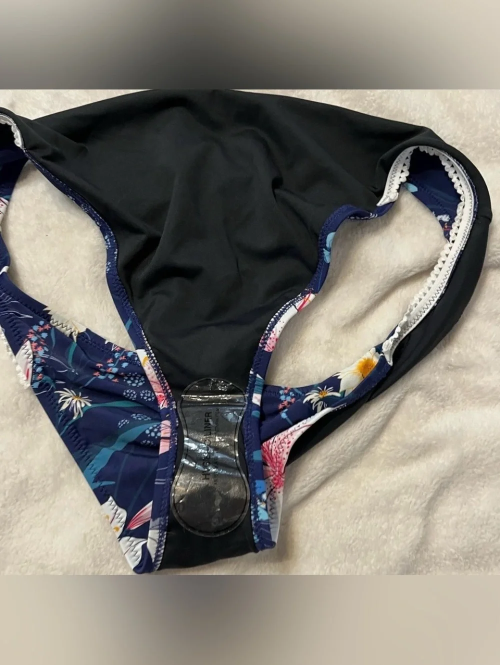 NWT Cupshe Navy Floral Crochet Trim Bikini Bottom Women's Size XXL